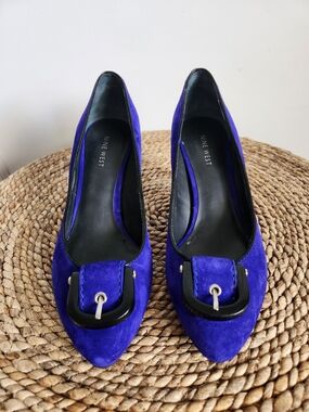 Nine West Purple Suede Pointed Toe Buckle Pumps